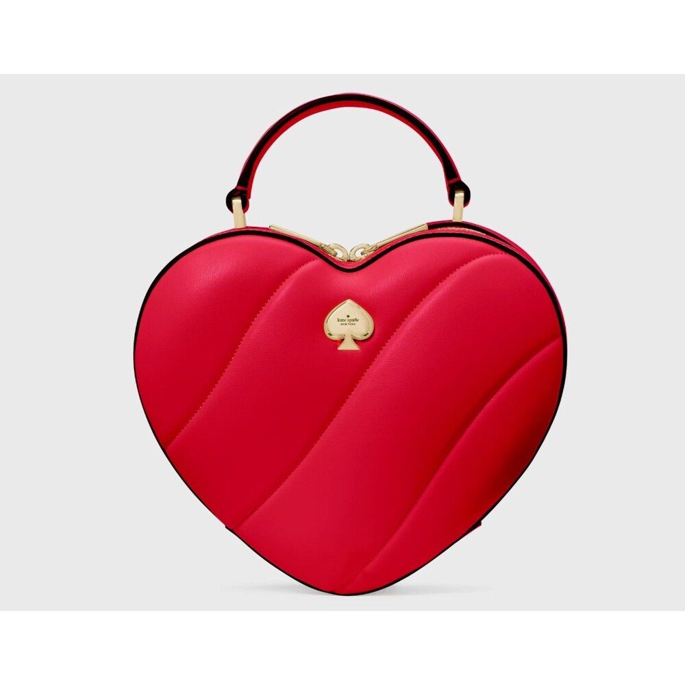 New Kate Spade Love Shack Quilted 3D Heart Crossbody Ruby Red